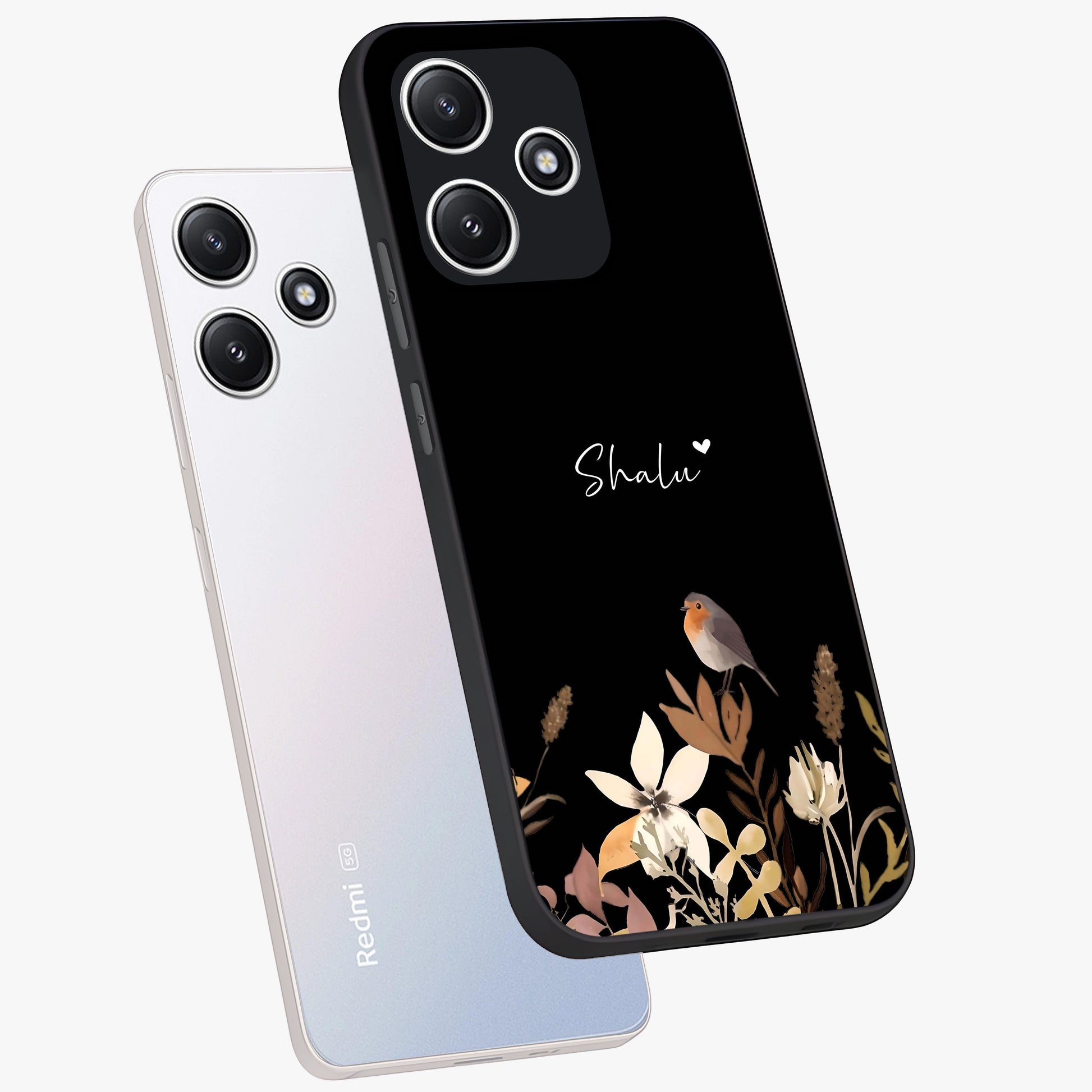 Quiet Garden Tune Custom Name Glass Case displayed in angled mockup highlighting delicate floral garden design with custom name feature.