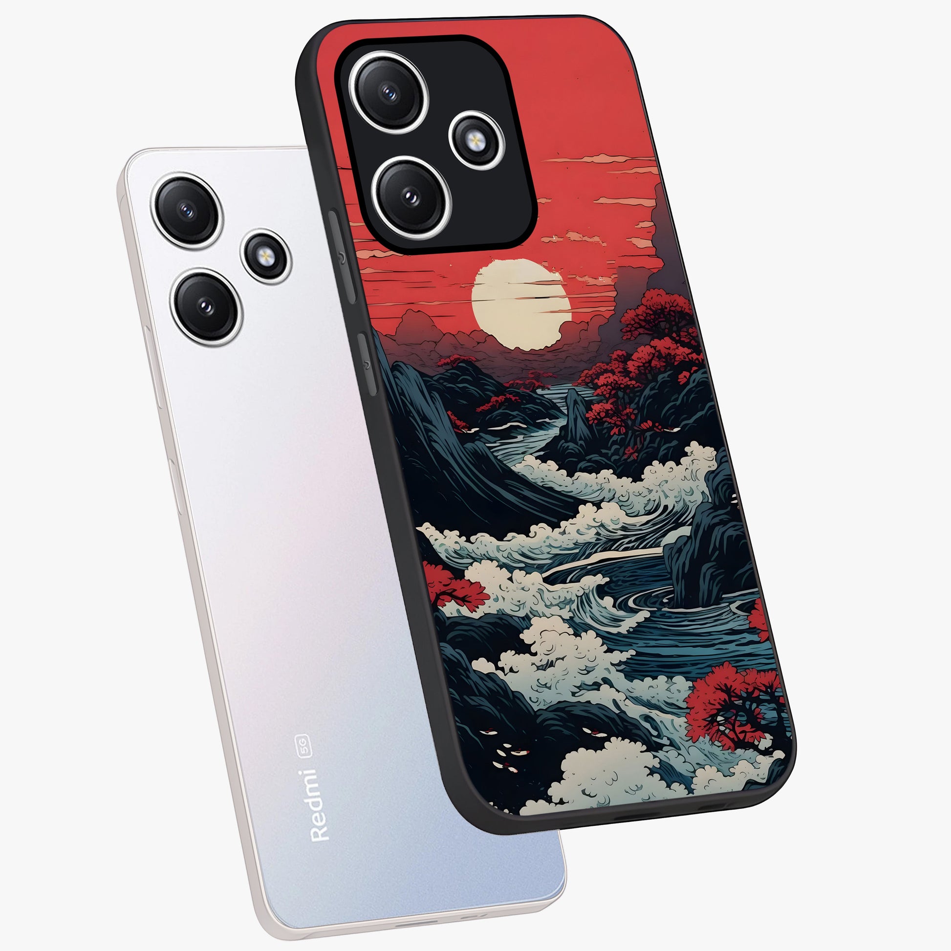 Red Sunset Scenery Glass Case displayed in angled mockup highlighting glowing sunset sky design with scenic aesthetic.