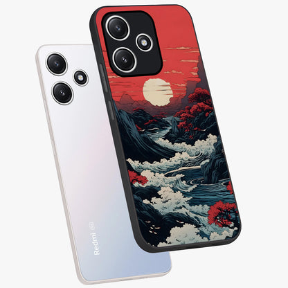Red Sunset Scenery Glass Case displayed in angled mockup highlighting glowing sunset sky design with scenic aesthetic.