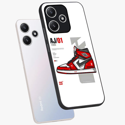Retro Sneaker Blueprint Glass Case displayed in angled mockup highlighting detailed shoe design with sporty retro aesthetic.