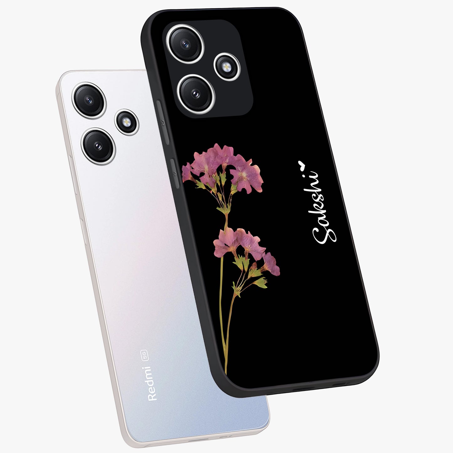 Riching Lavender Flower Custom Name Glass Case displayed in angled mockup highlighting delicate lavender flower design with custom name feature.