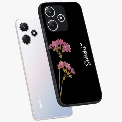 Riching Lavender Flower Custom Name Glass Case displayed in angled mockup highlighting delicate lavender flower design with custom name feature.