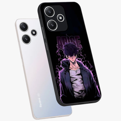 Shadow Monarch Awakening Glass Case displayed in angled mockup highlighting dramatic shadow warrior design with fantasy aesthetic.