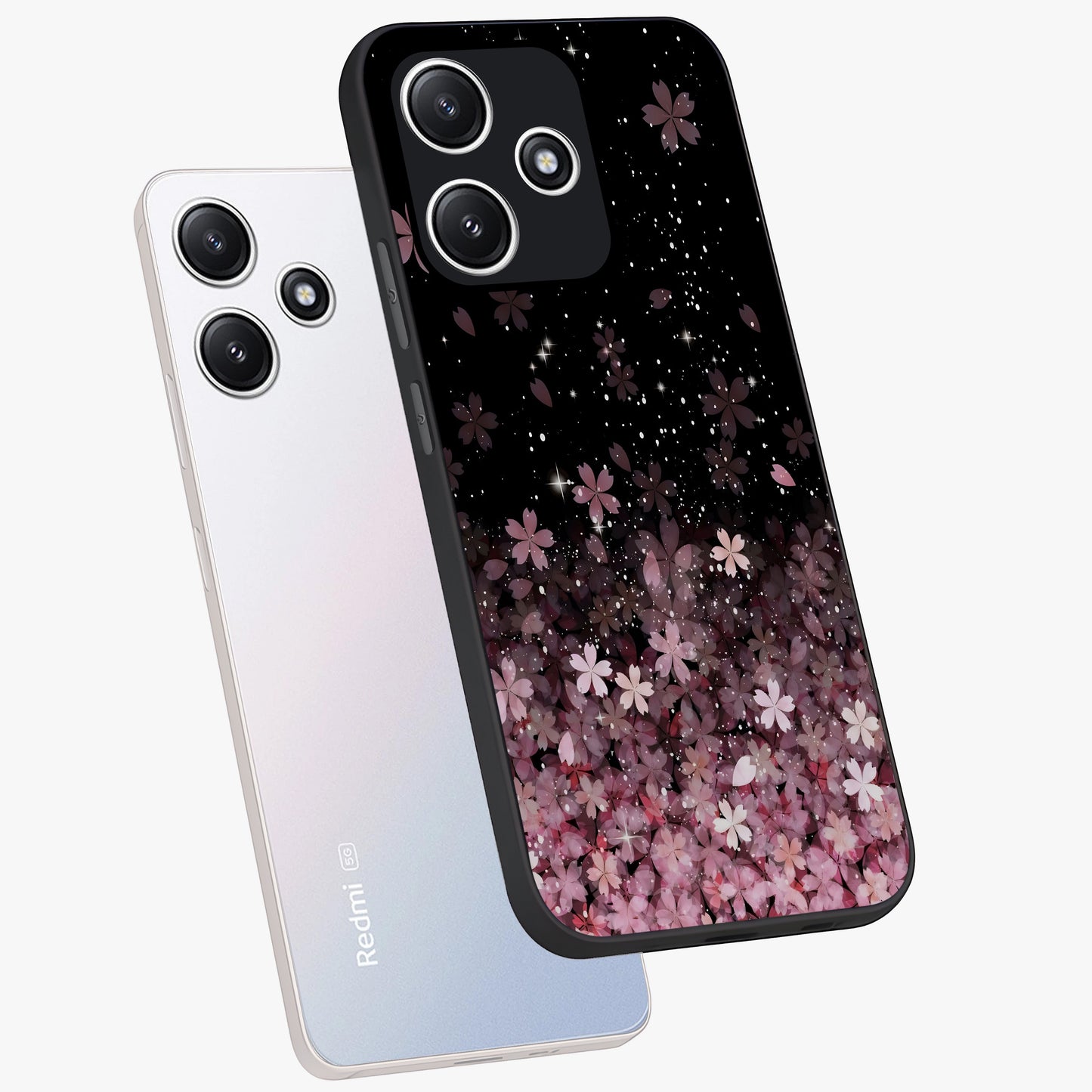 Small Starry Flowers Glass Case displayed in angled mockup highlighting tiny flower pattern with celestial aesthetic style.