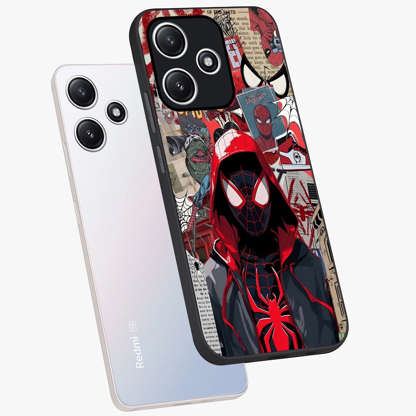 Spider Collage Street Glass Case displayed in angled mockup highlighting dynamic street style collage design with comic aesthetic.
