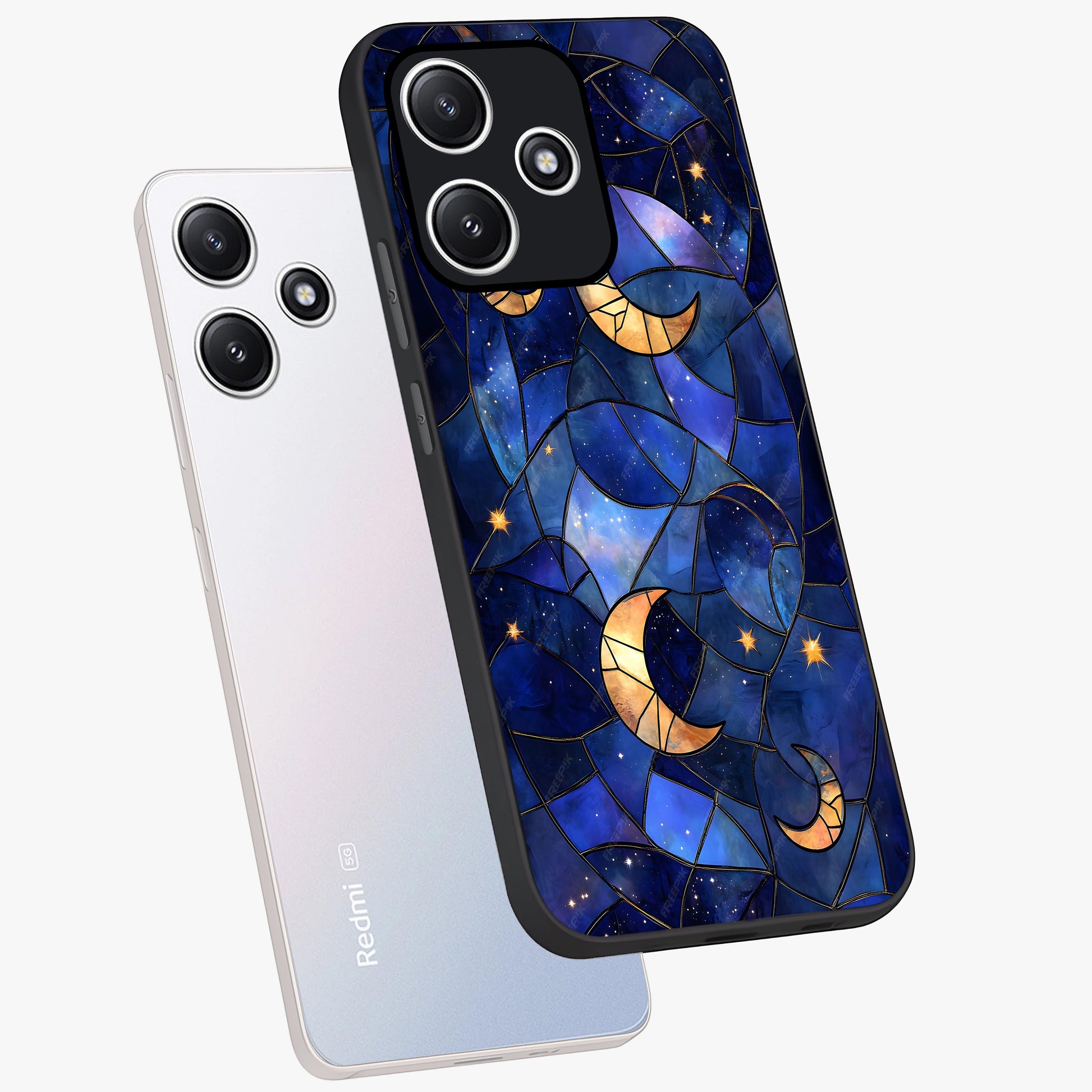 Starlit Sky Tapestry Glass Case displayed in angled mockup highlighting celestial night pattern with artistic aesthetic style.