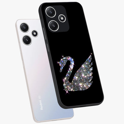 Starlit Swan Grace Glass Case displayed in angled mockup highlighting elegant swan illustration with dreamy celestial aesthetic.