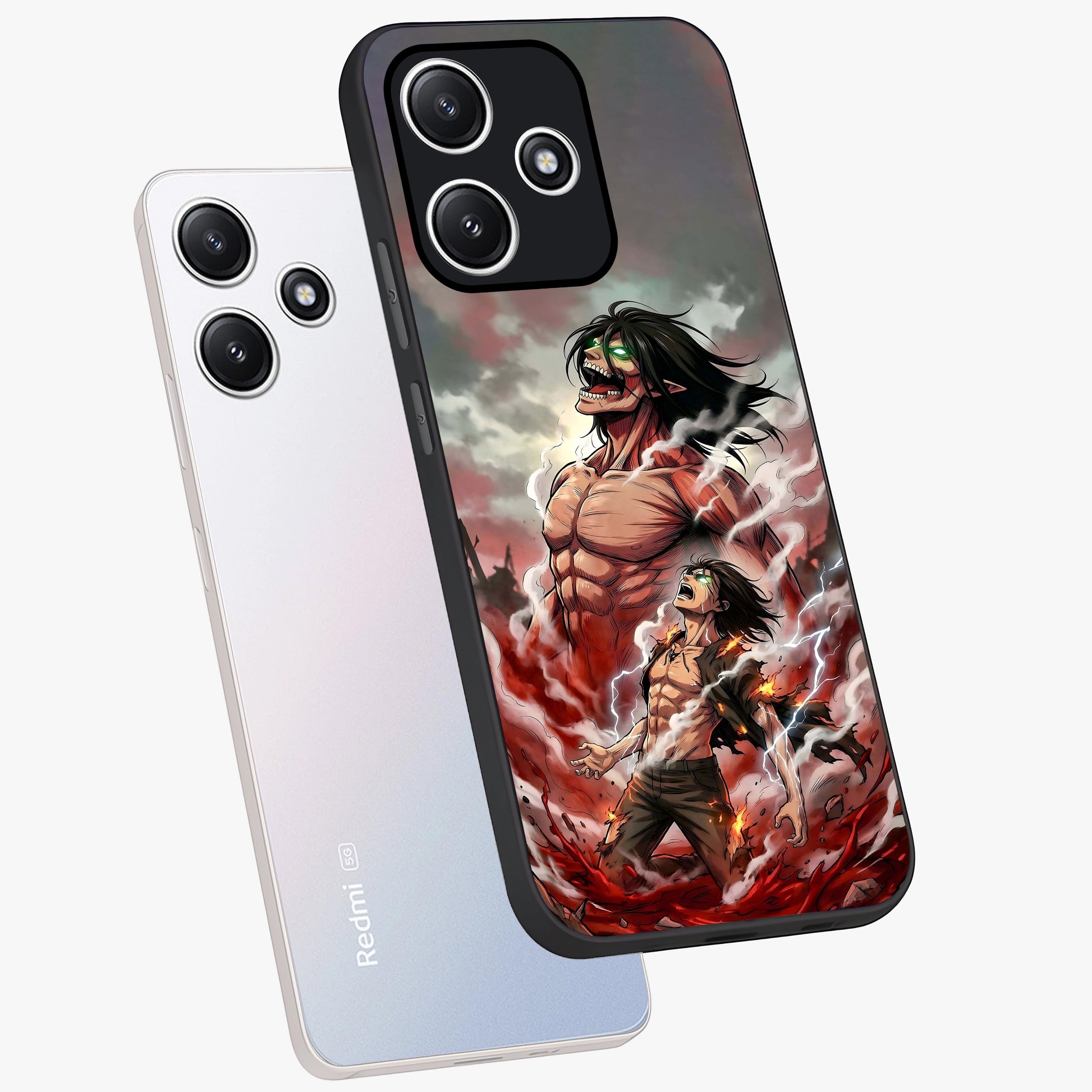 Titan Awakening Fury Glass Case displayed in angled mockup highlighting dramatic giant warrior design with bold anime aesthetic.