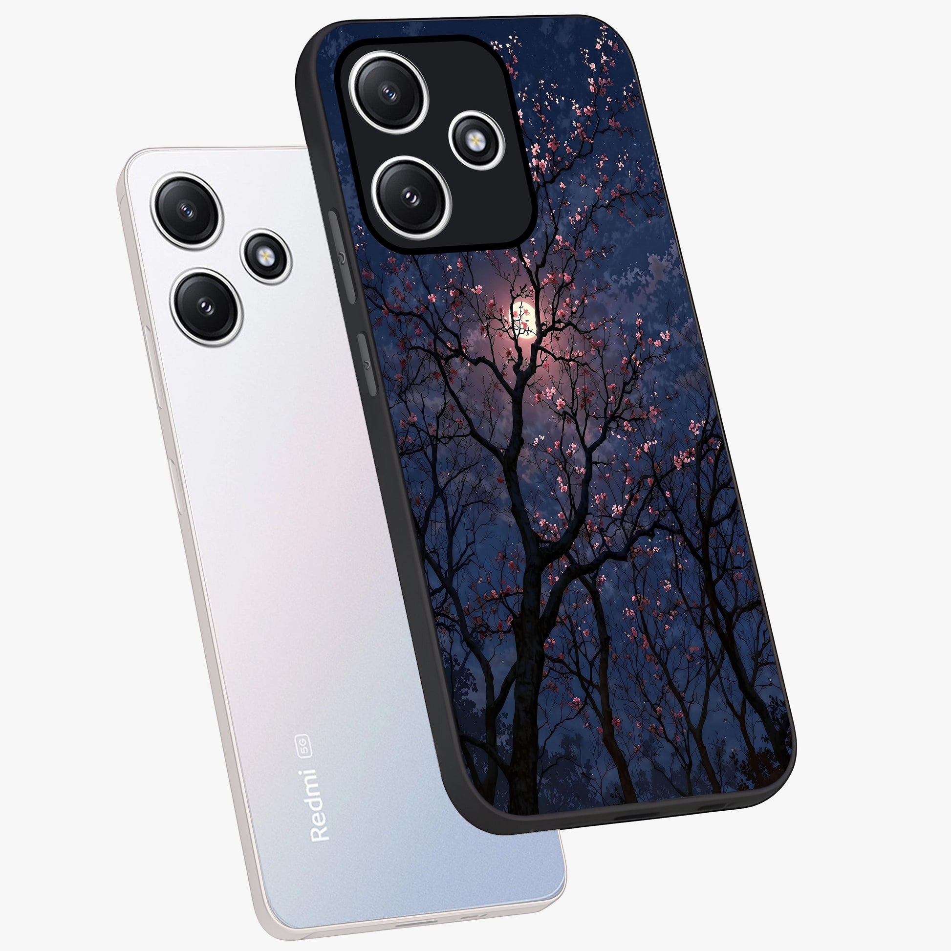 Twilight Sakura Serenade Glass Case displayed in angled mockup highlighting delicate sakura flower design with dreamy aesthetic.