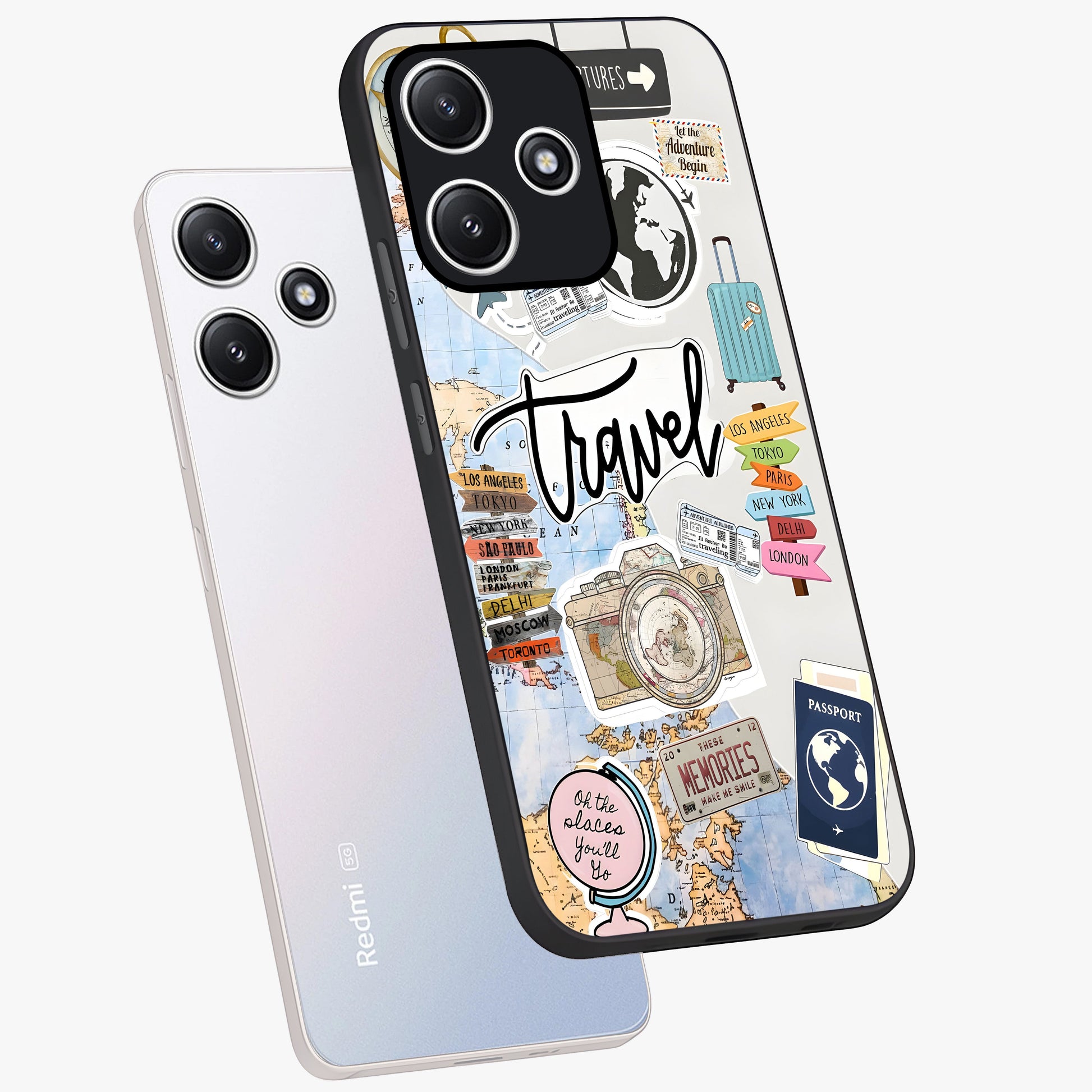 Wanderlust Journal Glass Case displayed in angled mockup highlighting adventure themed design with aesthetic travel vibe.