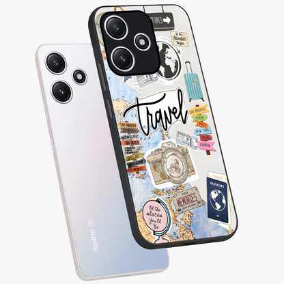 Wanderlust Journal Glass Case displayed in angled mockup highlighting adventure themed design with aesthetic travel vibe.