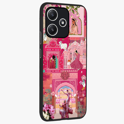 Blossoms of Rajasthan Glass Case upright view showcasing colorful floral design inspired by traditional Indian art.