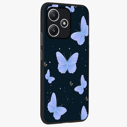 Butterfly With Stars Pattern Glass Case upright view showcasing celestial butterfly artwork with sparkling star elements.