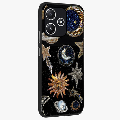 Celestial Gem Constellations Glass Case upright view showcasing cosmic constellation artwork with celestial aesthetic style.