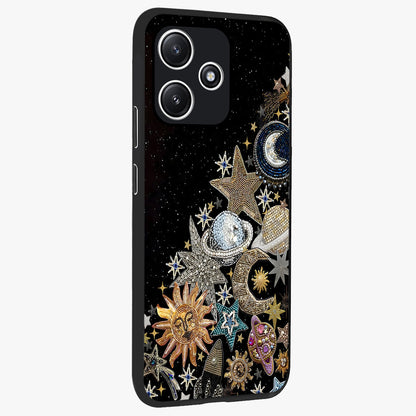 Cosmic Sparkle Dreams Glass Case upright view showcasing glowing cosmic artwork with magical galaxy theme.