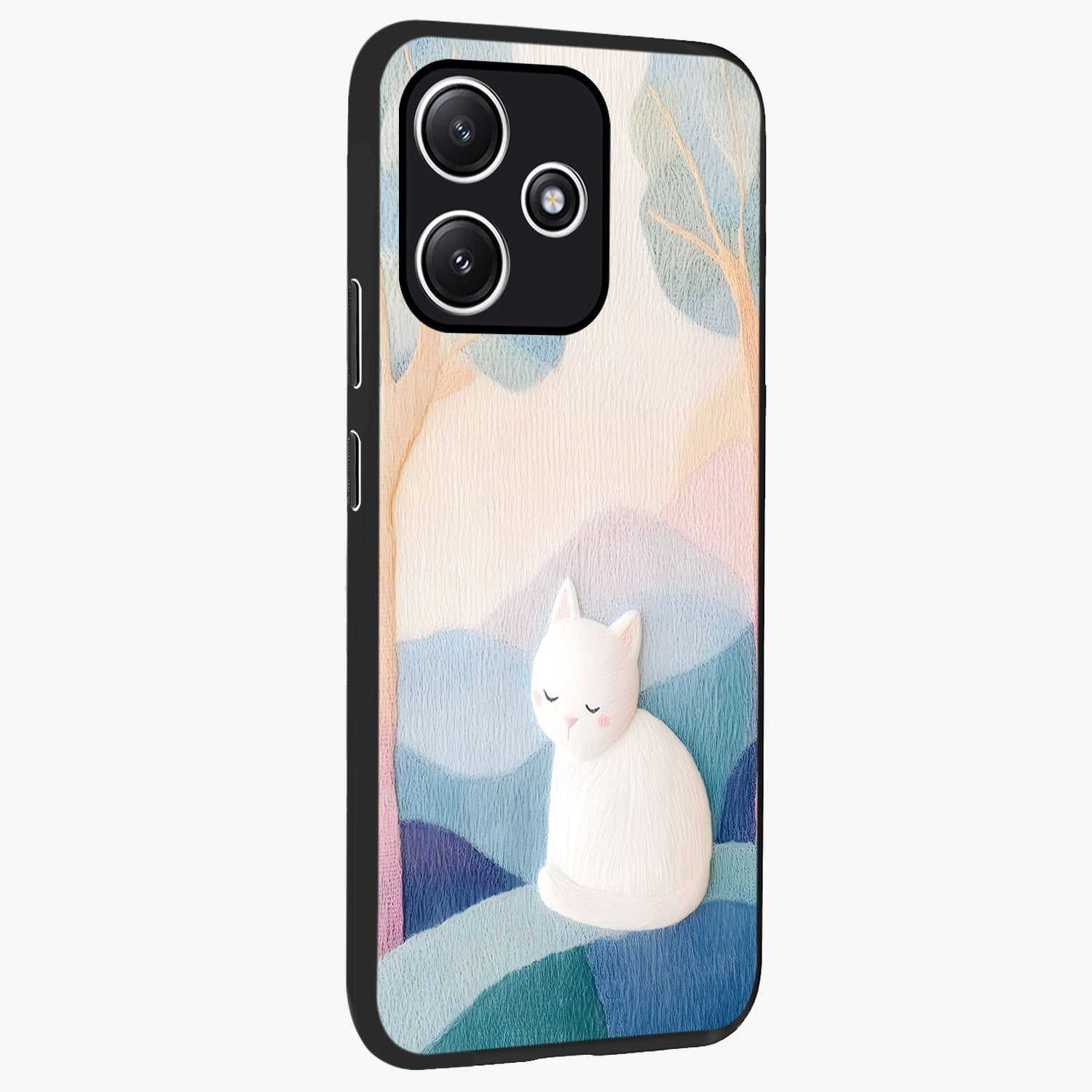 Cotton Dream Cat Glass Case upright view showcasing charming cat artwork with cozy dreamy theme.