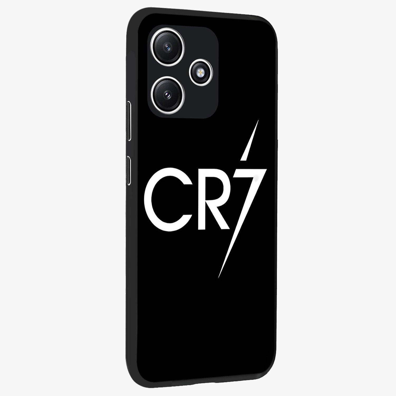 Cr7 Elite Strike Glass Case upright view showcasing energetic football inspired design with modern sports aesthetic.