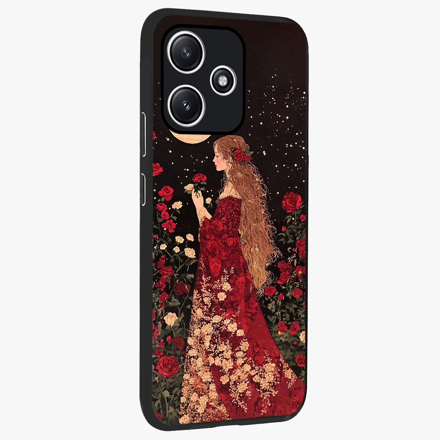 Crimson Dreams Glass Case upright view showcasing dreamy red toned artwork with modern aesthetic style.