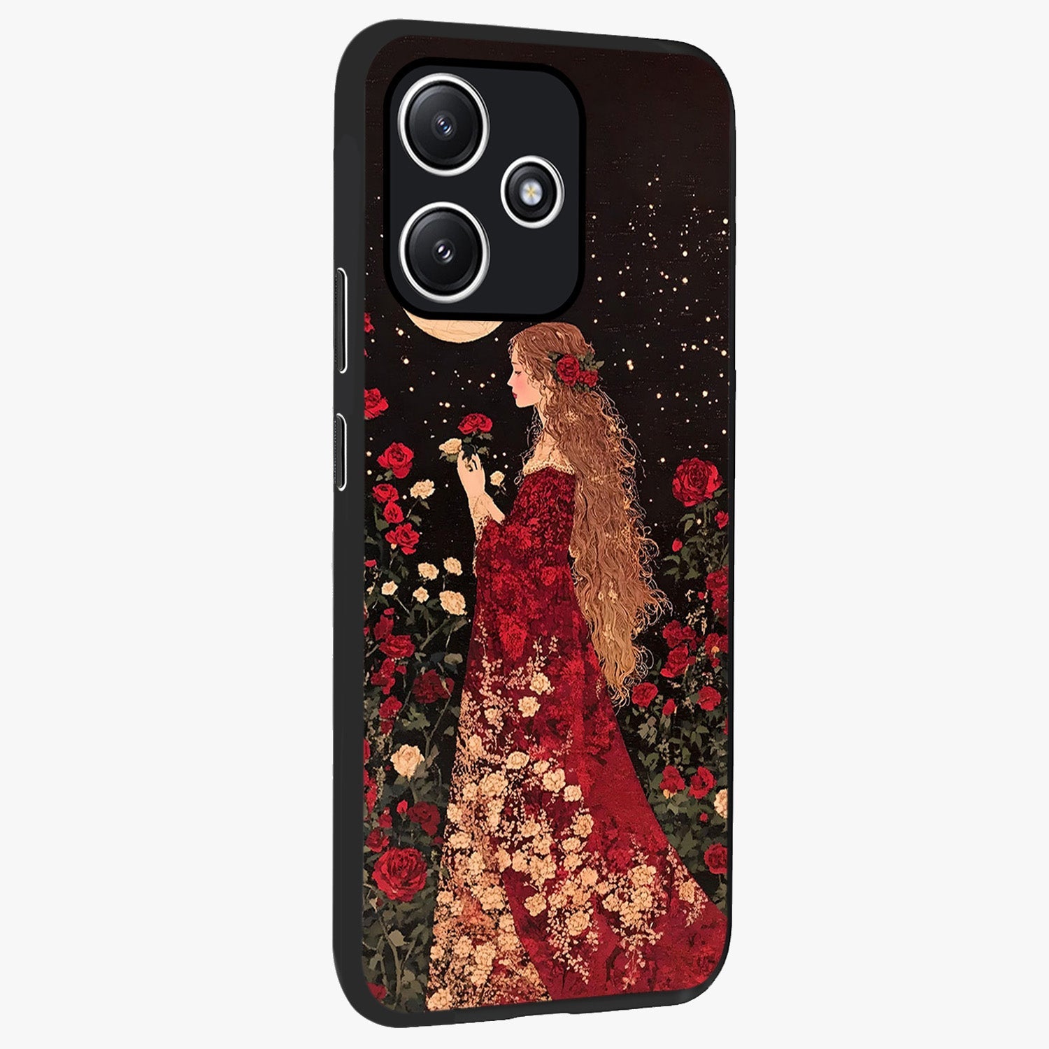 Crimson Dreams Glass Case upright view showcasing dreamy red toned artwork with modern aesthetic style.
