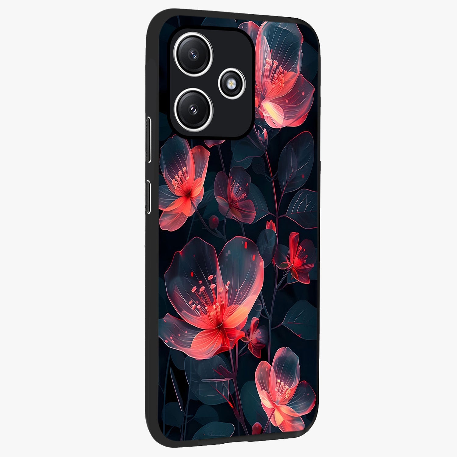 Dark Shade of Flower Glass Case upright view showcasing delicate flower artwork with rich dark floral theme.