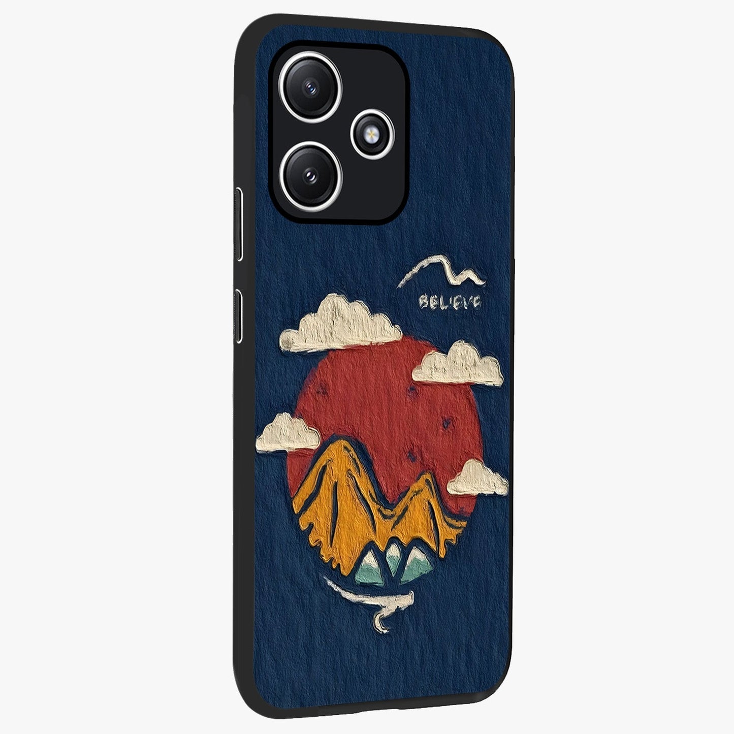 Dream Beyond Mountains Glass Case upright view showcasing beautiful mountain scenery with inspirational nature theme.