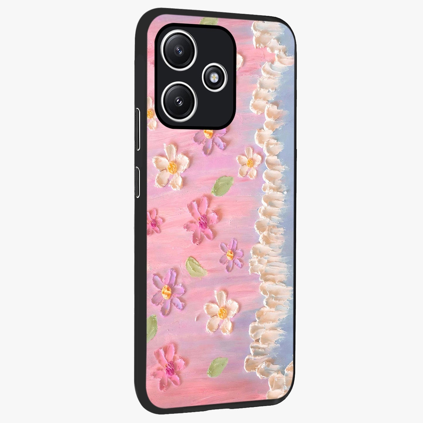 Dreamy Painted Garden Glass Case upright view showcasing vibrant floral garden artwork with artistic nature theme.