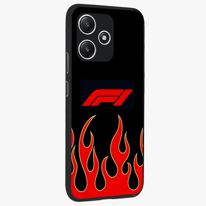 Fire F11 Glass Case upright view showcasing dynamic flame artwork with intense visual theme.