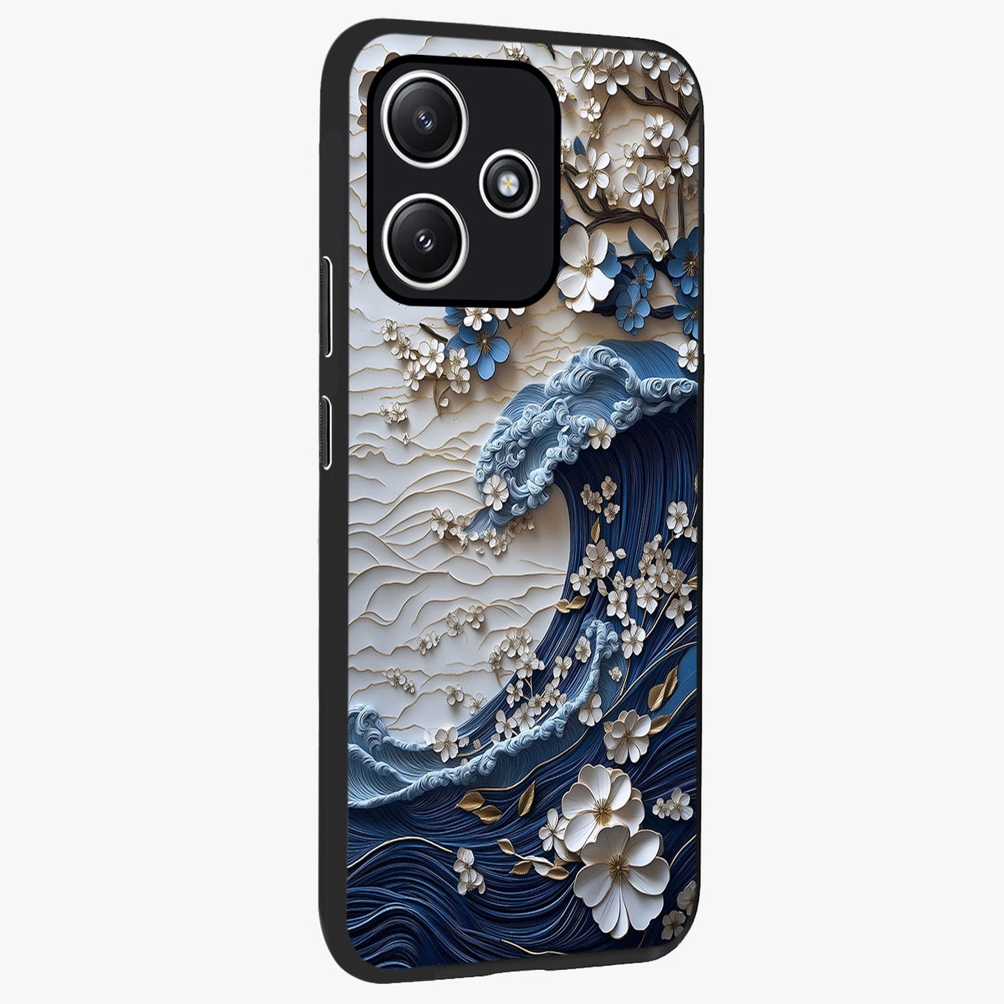 Floral Wave Origami Glass Case upright view showcasing creative floral origami artwork with artistic decorative theme.
