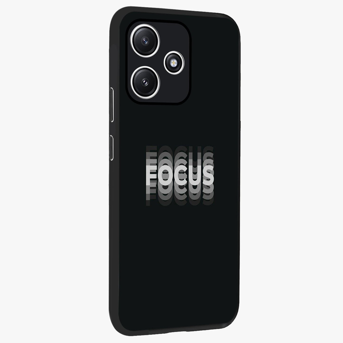 Focus Mode On Glass Case upright view showcasing strong typography statement with sleek motivational theme.