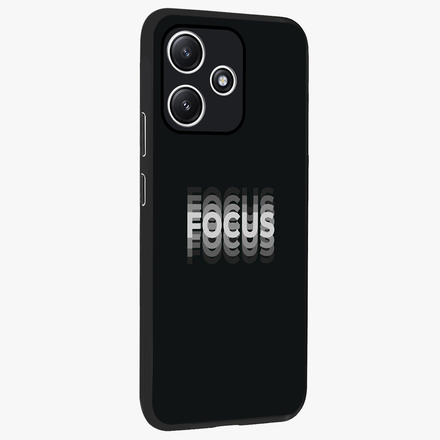 Focus Mode On Glass Case upright view showcasing strong typography statement with sleek motivational theme.