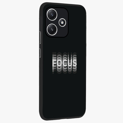 Focus Mode On Glass Case upright view showcasing strong typography statement with sleek motivational theme.