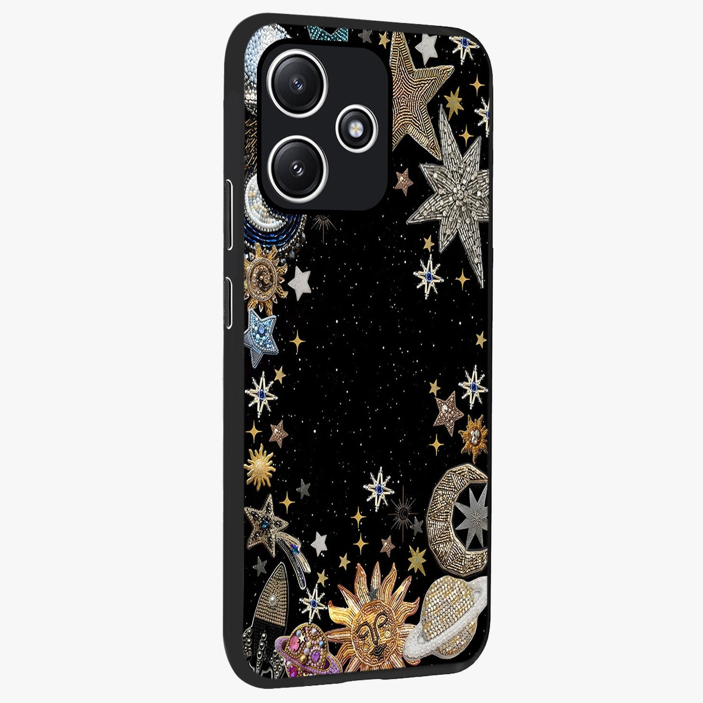 Galactic Jewel Stars Glass Case upright view showcasing glittering star jewel artwork with vibrant galaxy theme.