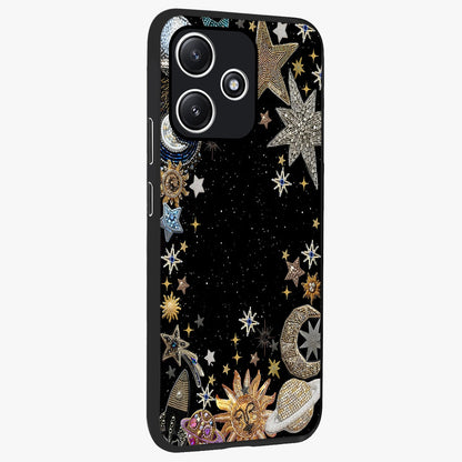 Galactic Jewel Stars Glass Case upright view showcasing glittering star jewel artwork with vibrant galaxy theme.