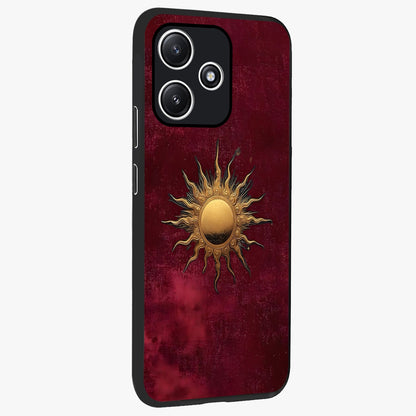 Golden Sun Minimalism Glass Case upright view showcasing simple golden sun artwork with elegant minimalist style.