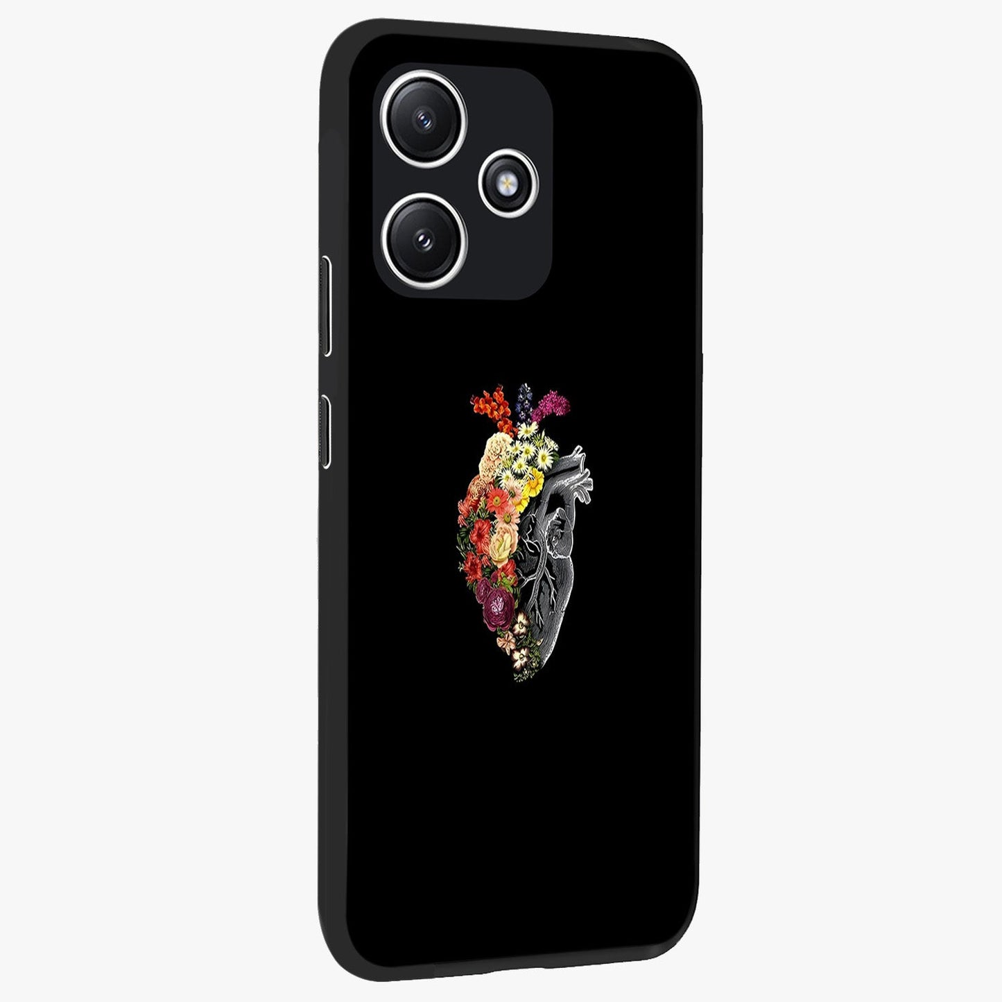 Heart With Flowers Glass Case upright view showcasing decorative heart and floral artwork with sweet romantic theme.