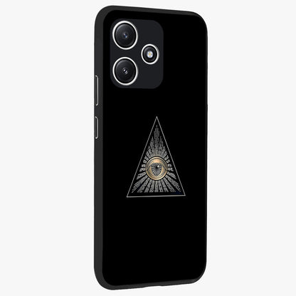 Illuminati Evil Glass Case upright view showcasing striking illuminati artwork with mysterious symbolic theme.