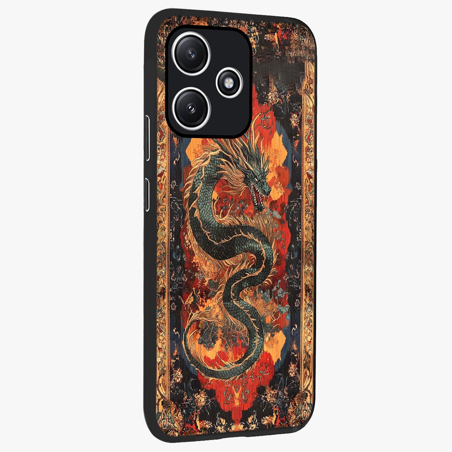 Inferno Dragon Soul Glass Case upright view showcasing intense dragon artwork with fantasy fire theme.