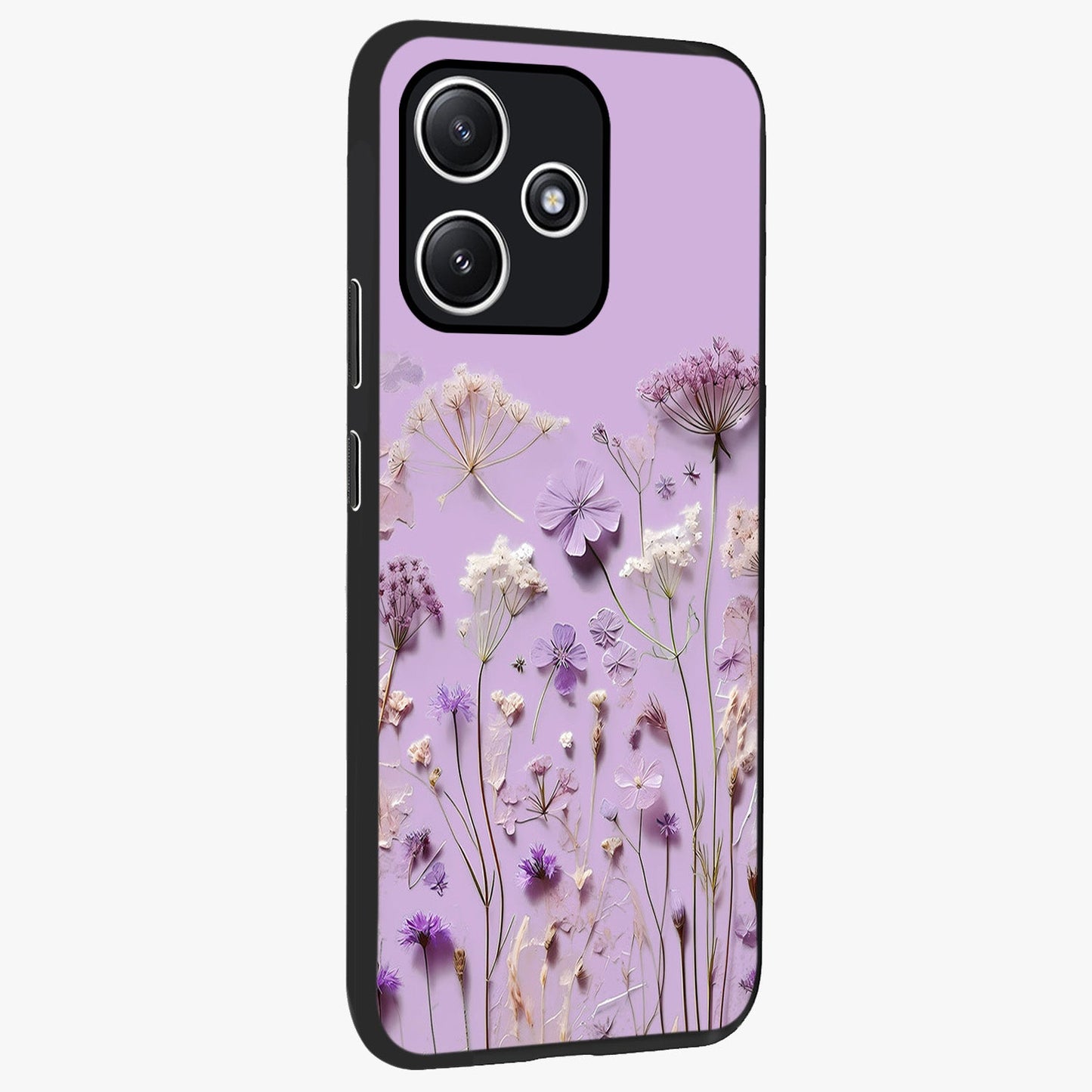 Lavender Blossom Dream Glass Case upright view showcasing delicate lavender blossom artwork with peaceful floral theme.