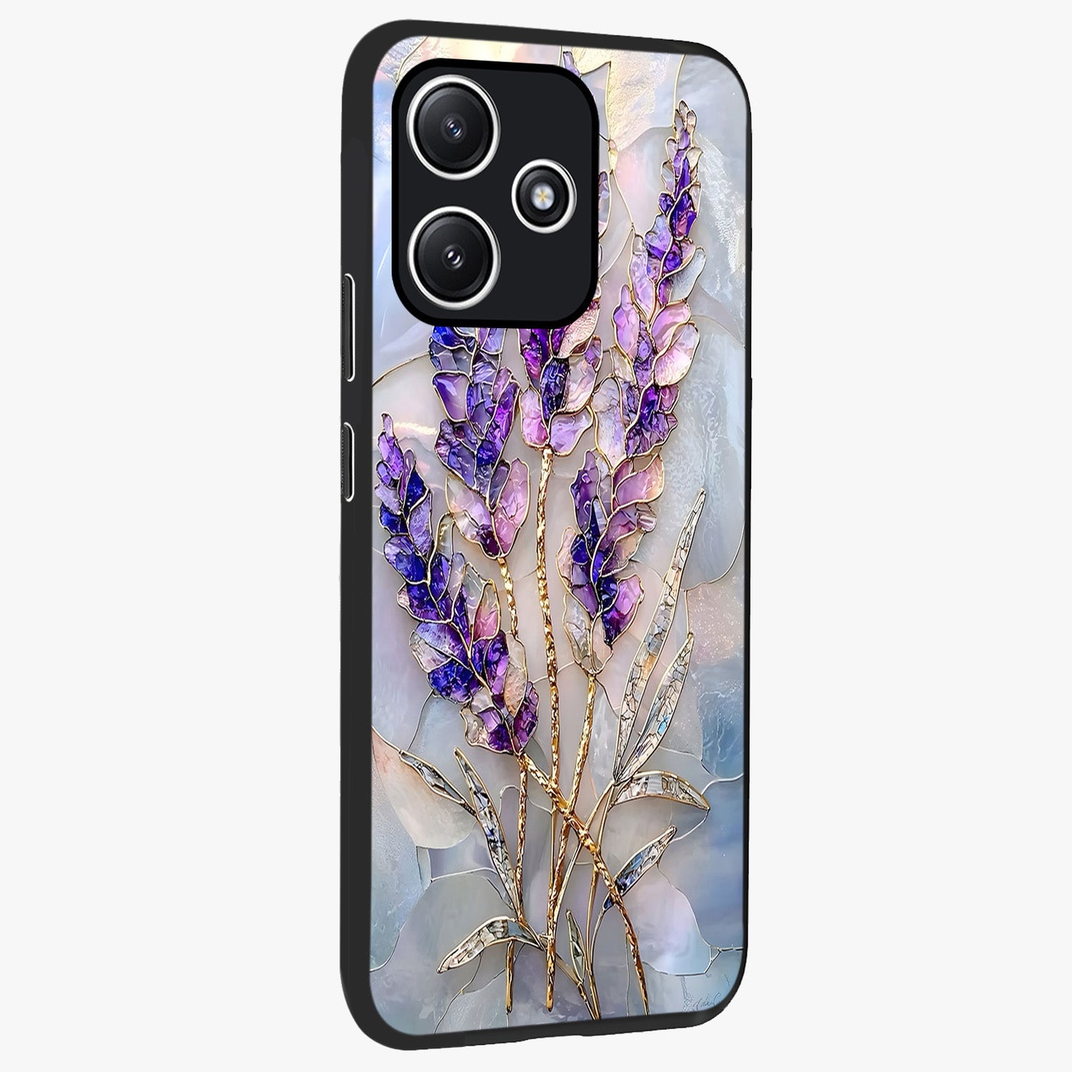 Lavender Dream Glow Glass Case upright view showcasing radiant lavender glow artwork with calming dreamy theme.