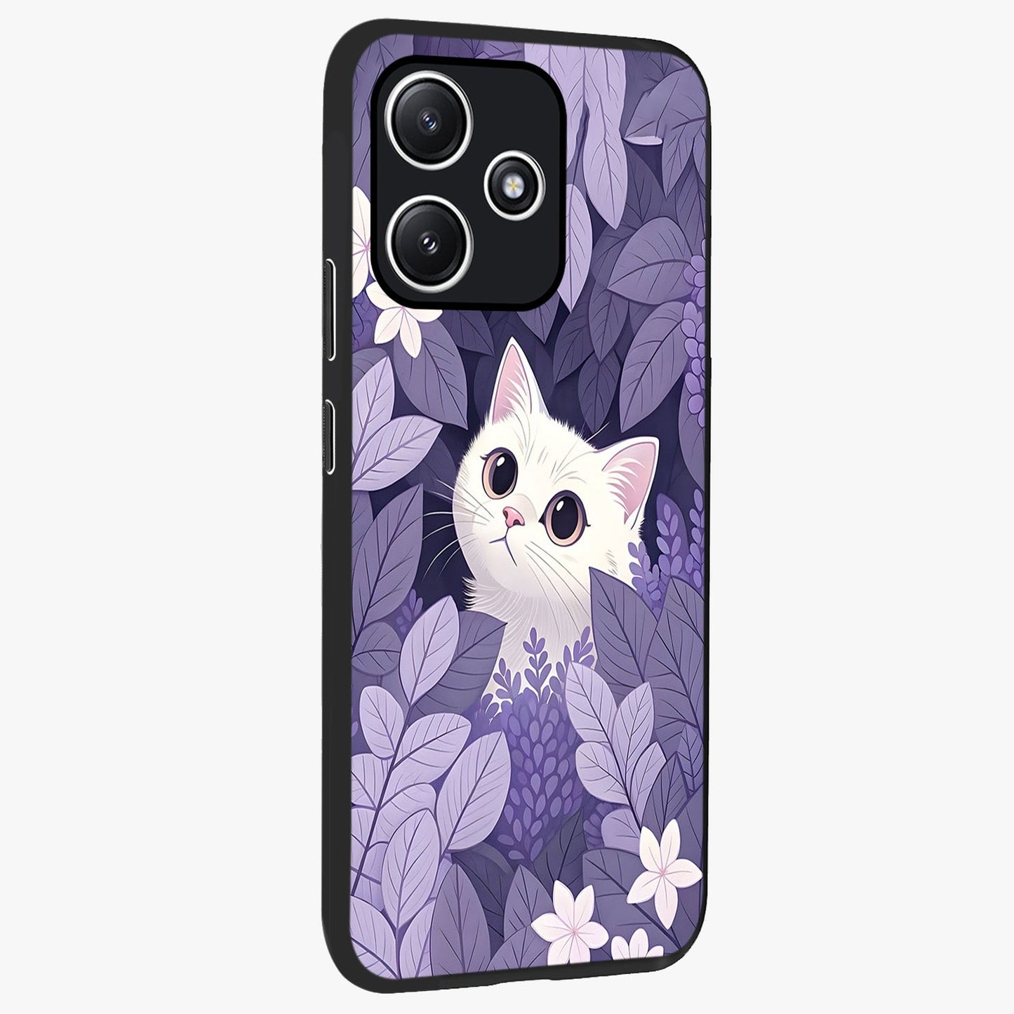 Lilac Hide Peek Cat Glass Case upright view showcasing charming cat artwork with adorable peek theme.