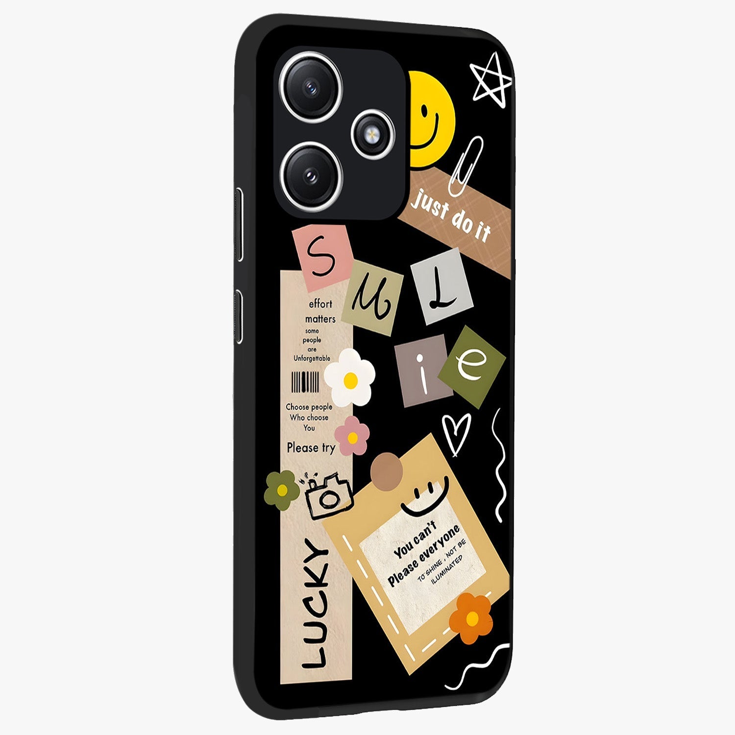 Lucky Aesthetic Collage Glass Case upright view showcasing vibrant collage artwork with youthful aesthetic theme.