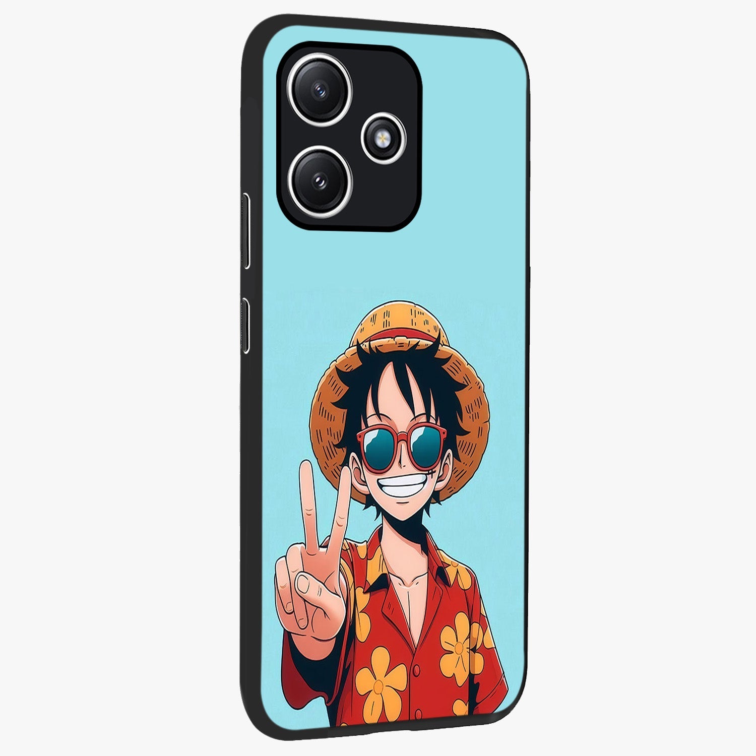 Luffy Summer Anime Vibe Glass Case upright view showcasing dynamic anime artwork with bright adventurous theme.