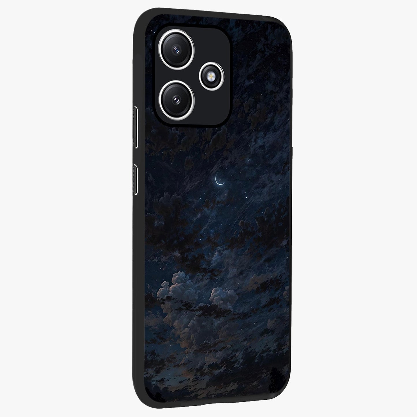 Lunar Veil Silence Glass Case upright view showcasing calm moon themed artwork with serene night atmosphere.