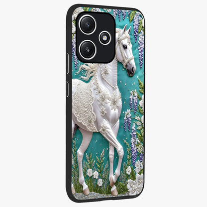 Majestic Floral Stallion Glass Case upright view showcasing dramatic horse artwork with decorative floral theme.