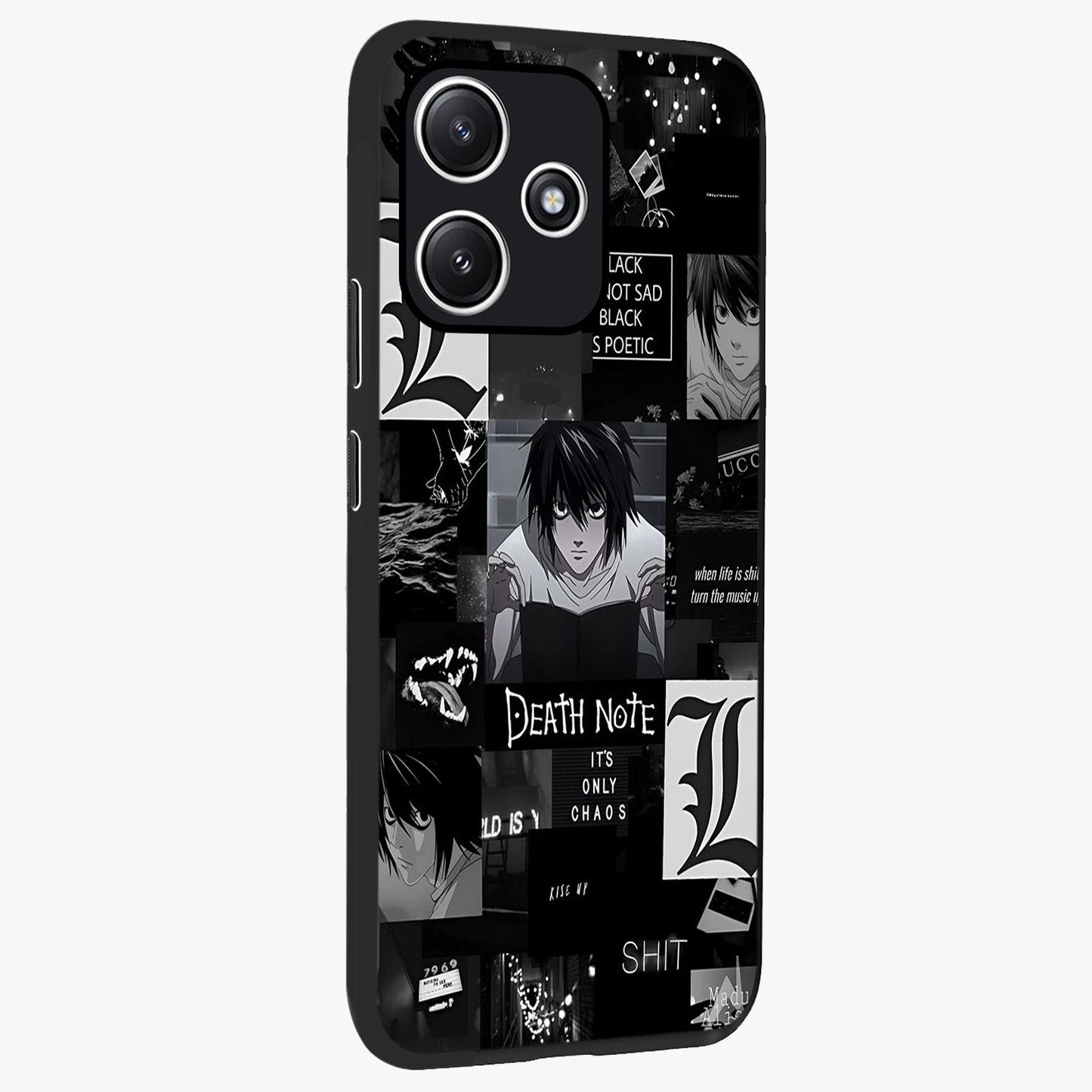 Midnight Chaos Mind Glass Case upright view showcasing expressive abstract artwork with bold dark theme.