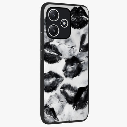 Midnight Kiss Marks Glass Case upright view showcasing stylish kiss mark artwork with trendy romantic theme.