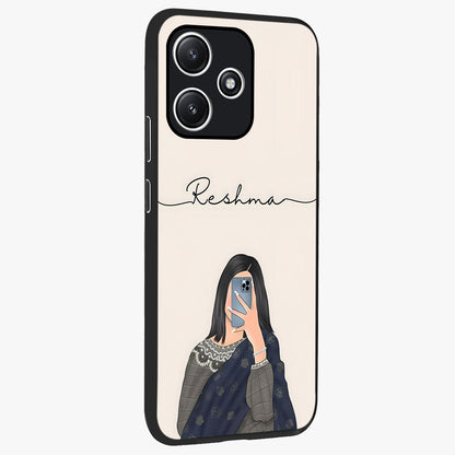 Mirror Mood Muse With Custom Name Glass Case upright view showcasing artistic mirror themed artwork with personalized aesthetic.