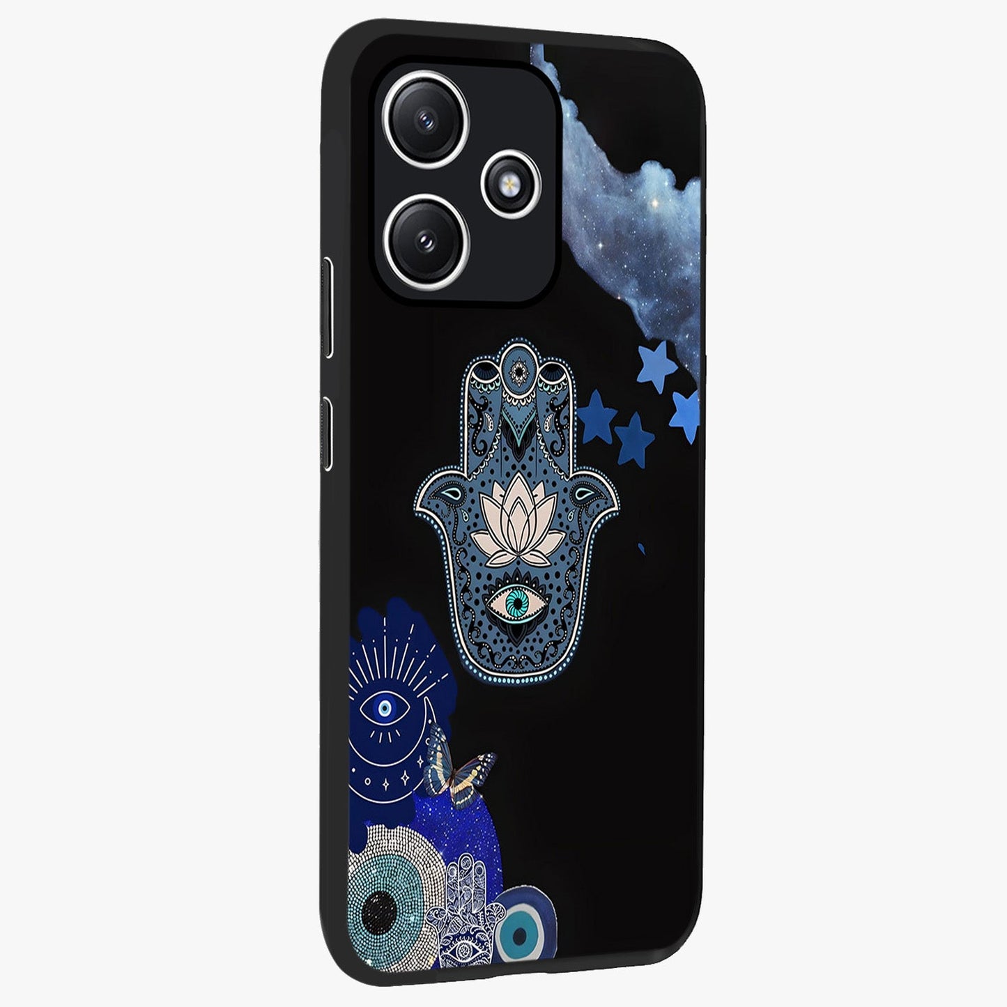 Mystic Hand Aura Glass Case upright view showcasing symbolic hand artwork with mystical energy theme.