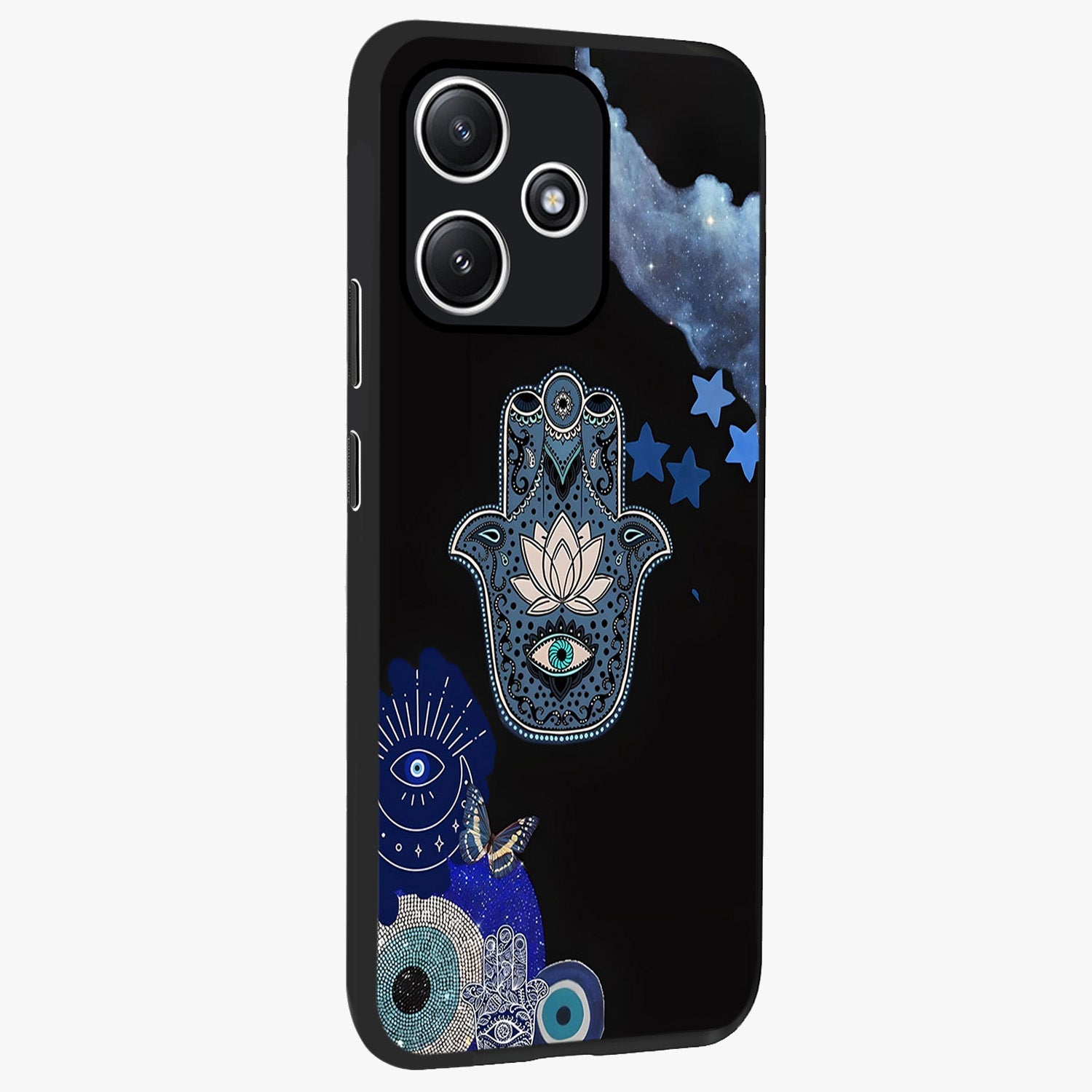 Mystic Hand Aura Glass Case upright view showcasing symbolic hand artwork with mystical energy theme.