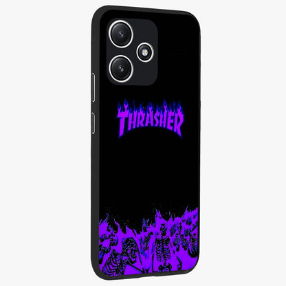 Neon Flame Riot Glass Case upright view showcasing dynamic flame artwork with energetic neon theme.